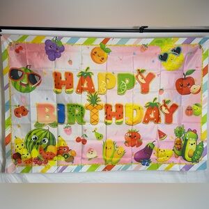 Fruit & Veggie Happy Birthday Backdrop Banner 5x3Ft.